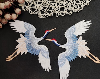 Fly Cranes Embroidery Applique, Phoenix Applique, Sew on Patch, for Couture Gown Dance Dress Veil Wedding Embellishment DIY