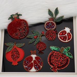 Luxury Red Pomegranate Beaded Patch, Fruit Patch, Beaded Fruit Patch, Fruit Badge for Coat, T-Shirt, Costume, Backpack Decor