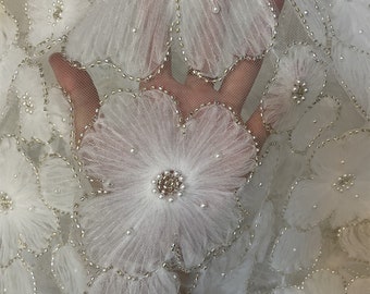 Perles élégantes, broderie perlée, maille 3D, tissu floral, dentelle de mariée, tissu pour robe de mariée, robe de soirée, mariage