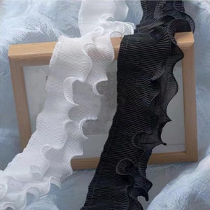 24 Colors Chiffon Ruffle Lace Trim, Stretch Ruffle Lace, 2 Layers Pleated Lace Trim, Dress Lace, Cuff Lace, Decorative Lace, 1 Yard