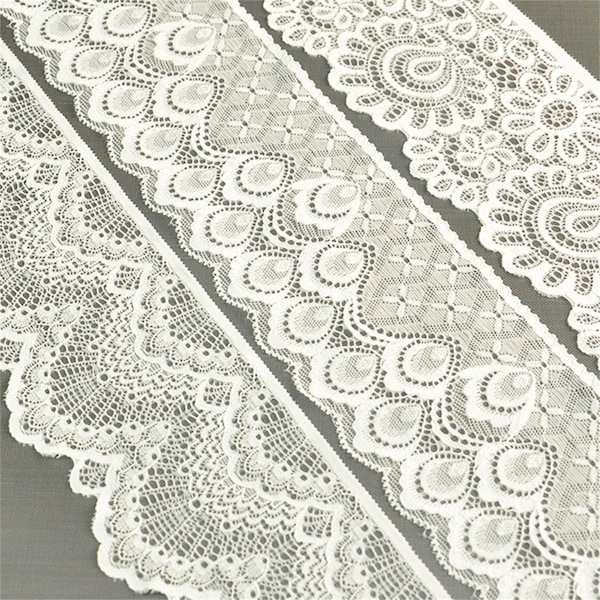 Bordure festonnée en dentelle brodée noire/blanc cassé de 3,5 pouces de large pour bandeau, bonnet en dentelle, décoration d'intérieur, lingerie