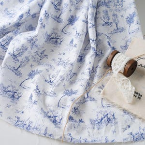 Unique Blue Trees Scenery Pattern Printed Cotton Fabric, Retro Cotton Lace Fabric for Lady Shirt, Costume Design, Outfits