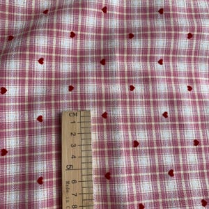 Pink Plaid Fabric with Flocked Red Hearts, Embroidery Checkered Fabric for Suits, Skirt, Girl Dress, Shirt, Designer Fabric image 10