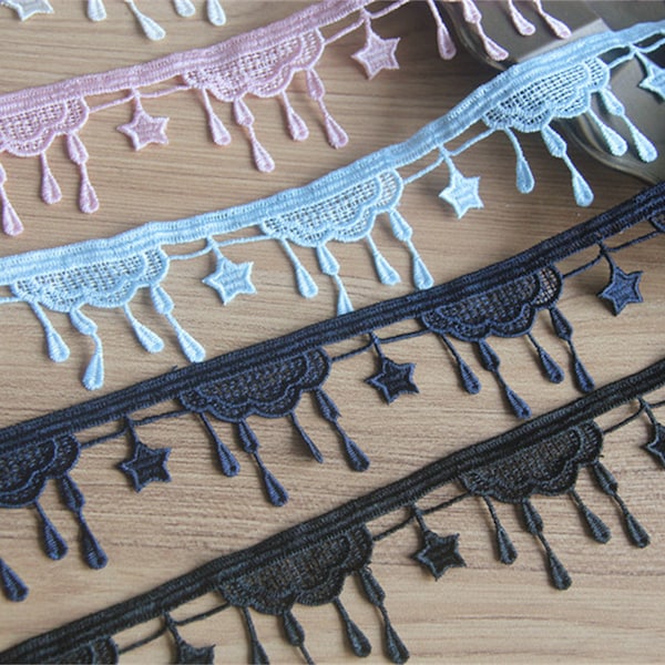 Venice Starry Cloud Lace Trim, Star Tassel Lace, Star Fringe Trim, Decorative Lace DIY for Dress Hem, Curtain, Veil, Sash belt