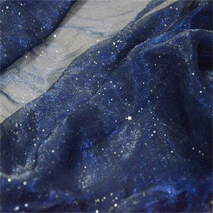 Silver Glitter Chiffon Fabric, Shiny Small Glitter Sequin Stars Fabric 53" Wide for Party Dress, Wedding Gown, Backdrop, Hot