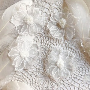 Organza Flower Applique, Flower Patch, 3D Floral Patch, 3D Flower, Sew on Flower For, Bridal Dress, Headpiece, Dress Decor, Shoes
