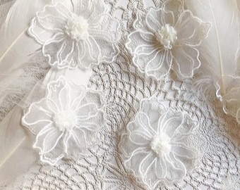 Organza Flower Applique, Flower Patch, 3D Floral Patch, 3D Flower, Sew on Flower For, Bridal Dress, Headpiece, Dress Decor, Shoes
