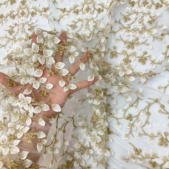 gold floral mesh dress I.H.F Studio FLORAL MESH LACE AND CHIFFON DRESS IN GOLD