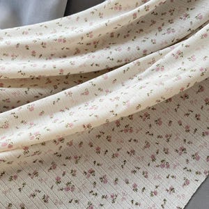 Cute Bowknot Flowers Print Fabric, Beige Stretch Cotton Fabric, Knitted Cotton Fabric, for Skirt, Underwear, Costumes, Tops