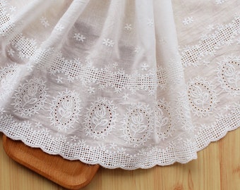 Retro eyelet off white/beige embroidered cotton lace trim, cotton sewing lace, garment sewing lace, cotton trim, sold by the yard