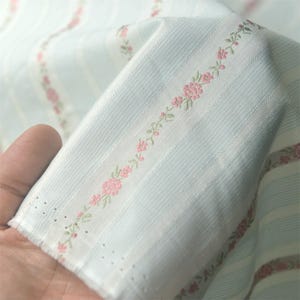 Blue White Embroidery Stripes Fabric, Cotton Fabric, Floral Print Fabric for Skirt, Blouse, Garment, Curtain, Tops