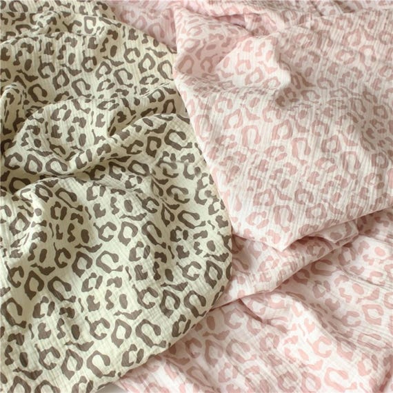 Crinkle Double Gauze Fabric, Cotton Muslin Fabric, Leopard Print