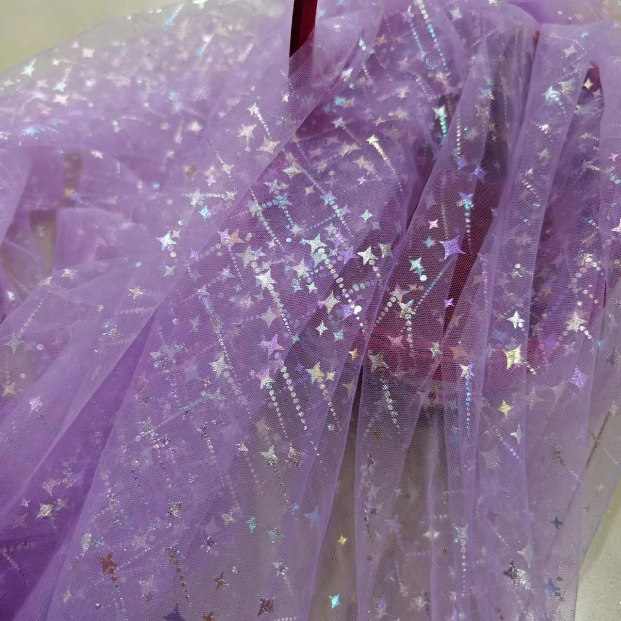 Colorful Stars Tulle Fabric, Sequin Mesh Lace Fabric, Pink Tulle Lace,  Bridal Veil Tutu Dress Skirt Fabric Sell by the Yard 