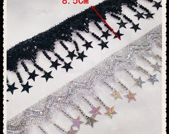 Dangling Tassel Pearls Beaded Trim, Star Lace Trim, Star sequins Beads Fringe Trim For Dress Hem, Haute Couture, Lampshade Cover, Curtain