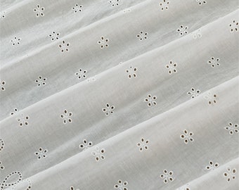 Tela de algodón con ojales y diseño floral de 1 yarda, tela de encaje de algodón en color blanco roto, para vestidos bohemios, vestidos de niña, vestidos de novia, blusas y cortinas