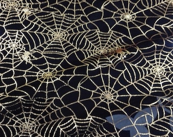 Gold Spider web Printed Lace Fabric, Halloween Mesh Tulle Fabric For Halloween DIY Fabric, Gowns, Veil, Home Decor, Cosplay