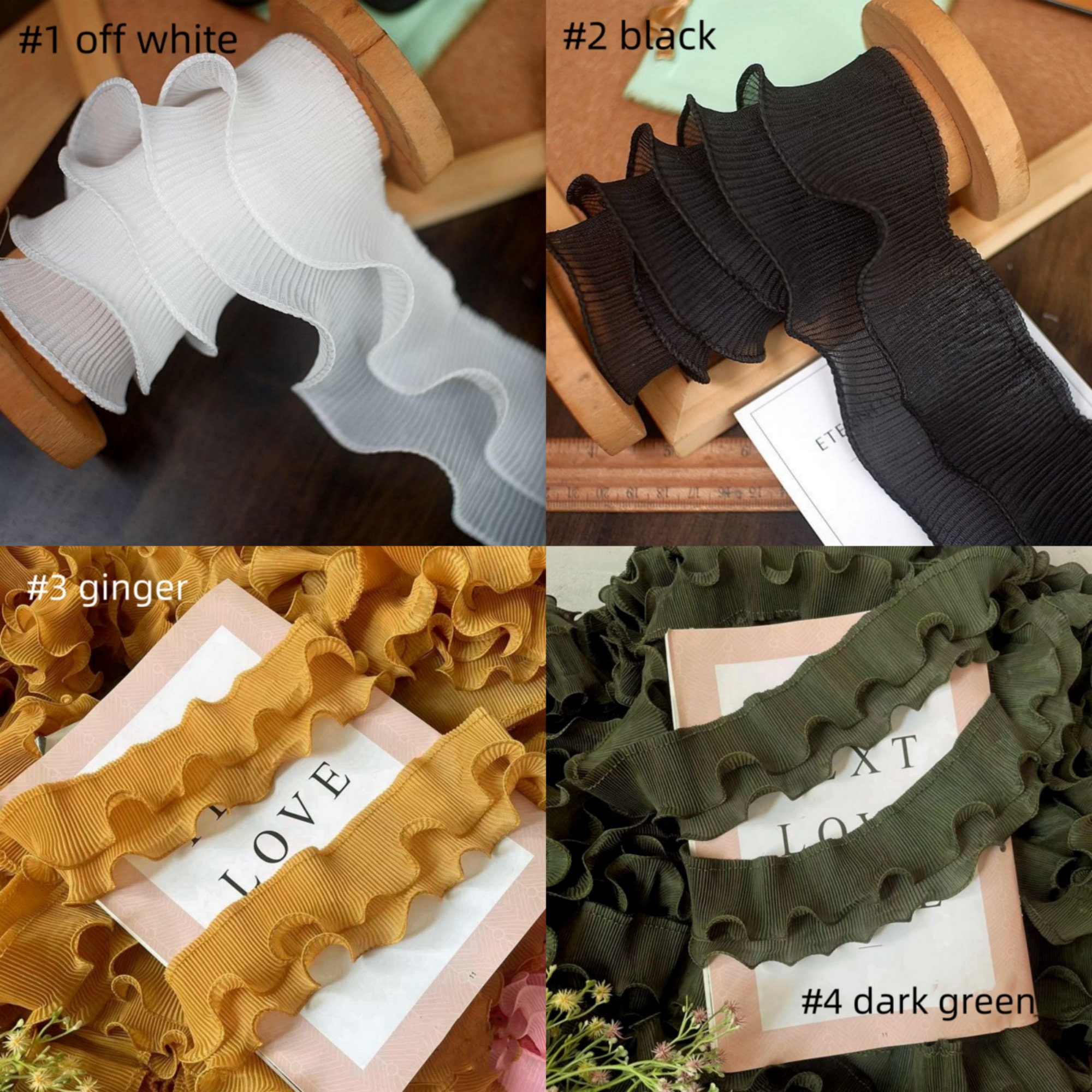 Multi Colored Ruffles Lace 24 Colors Chiffon Ruffle Lace Trim, Stretch Ruffle Lace, 2 Layers ...