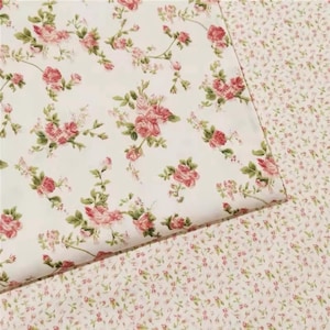 Cottage Chic Rose Flower Floral Cotton Fabric, Pink Rose Petals Print Cotton, Quilting Sewing Craft Fabric, 100% Cotton