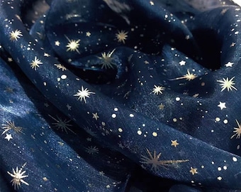 Stars Organza Fabric, Silver Stars Print Organza Fabric, Foil Celestial Fabric for Party Dress, Princess Gown, Festival Dress, Hot!