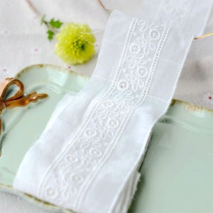 Embroidered Cotton Lace Trim, Narrow Floral Cotton Lace, Cotton Trim in off white, garment sewing trim image 7