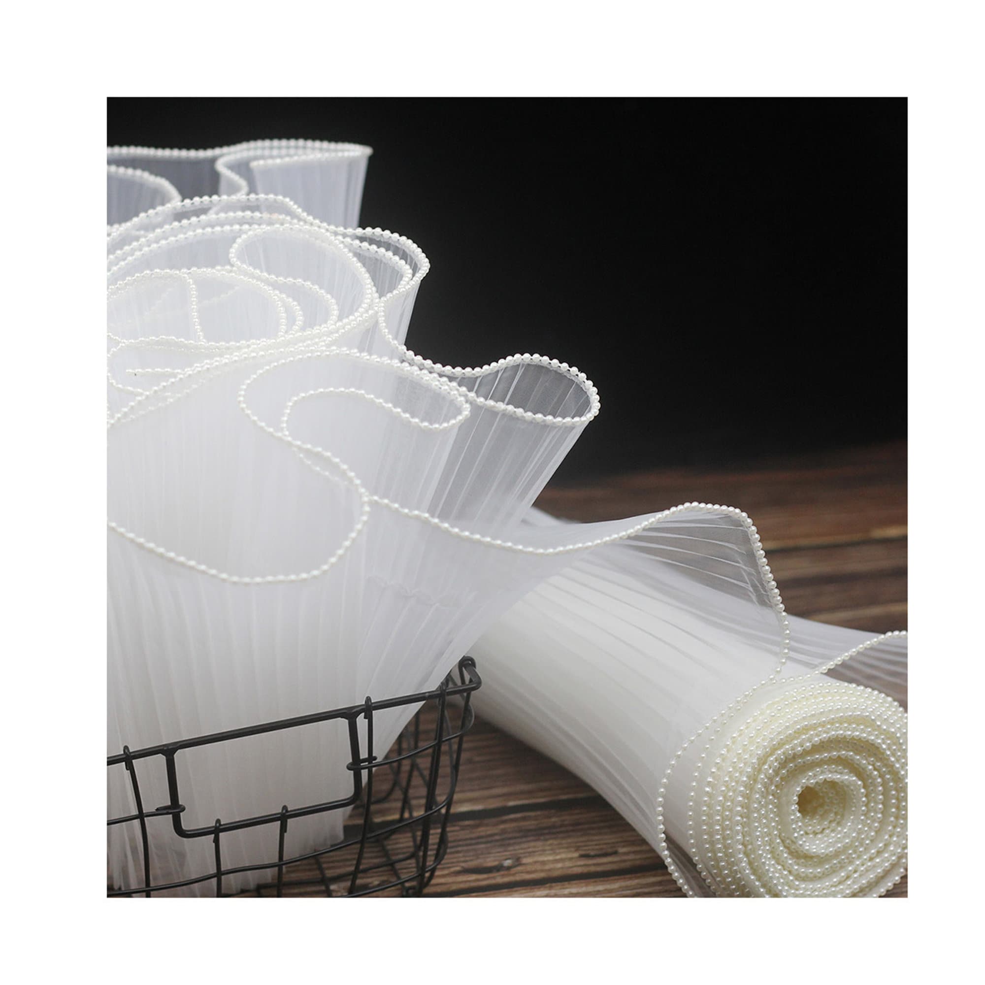 5m Chiffon Borte Mit Rüschen - Schillerndes Organza Band 15cm Breit