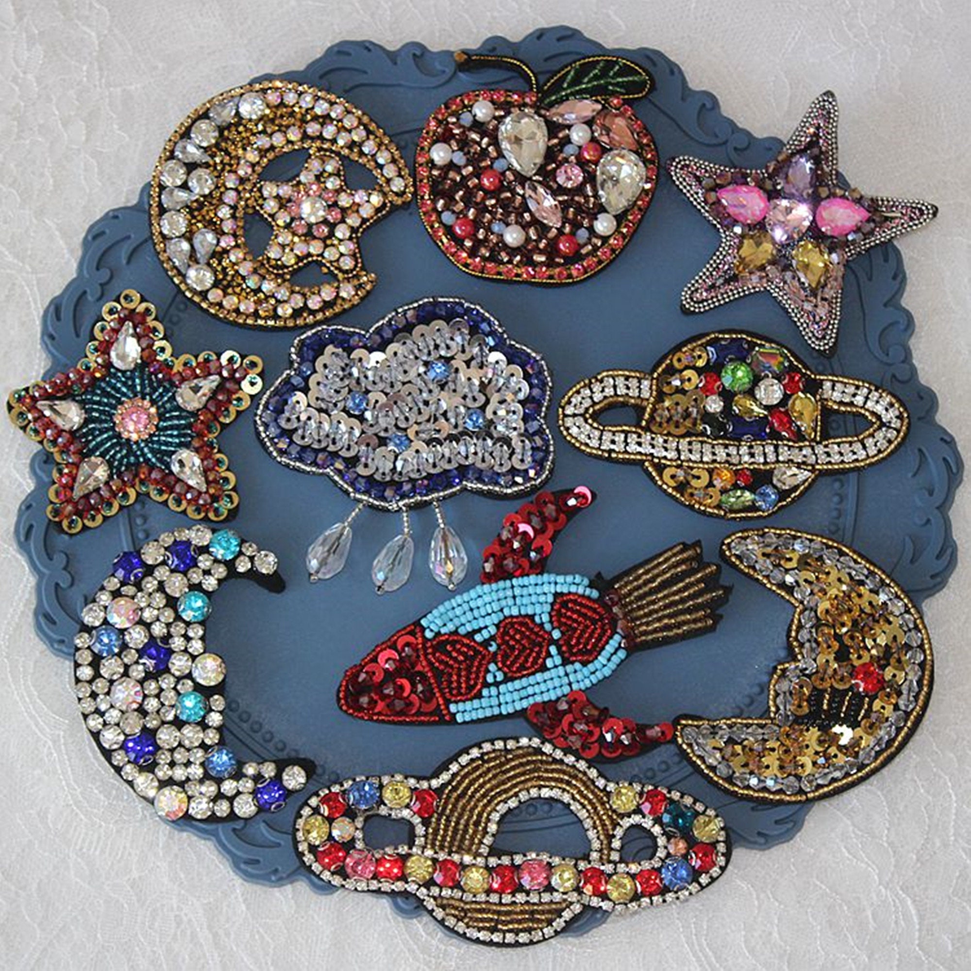 コリアグランドセール Sparkle Celestial Crystal Beaded Applique Patch, Multi トップス