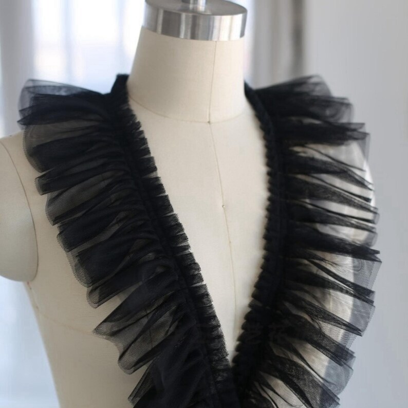 Double Layers Ruffle Lace Trim, Ruffled Tulle Lace Trim, Pleated Tulle ...