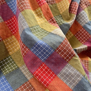 Colorful Plaid Fabric, Large Grid Fabric, Multi Tones Cotton Fabric, for Skirt, Women Clothes, Girl Dress, Home Decor