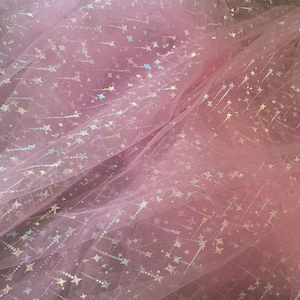 Soft Tulle Fabric Illusion Iridescent Stars Celestial Print Lace Fabric ...