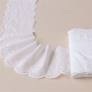 1 Yard Embroidery Cotton Floral Lace Trim, Hollow out Scalloped Edge Lace Trim, Skirt Trim Lace, Cuff Lace, Garment Lace