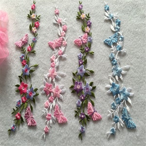 Venice wild flower butterfly applique, embroidery multi colors floral patch, iron on patch for shirt, collar, blouse, jacket, bag, 1 piece
