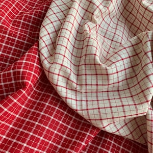 Vintage rött rutigt tyg, broderat linne-bomullstyg, rutigt tyg för skjorta, kostymdesign, kjol, bordsduk