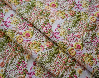 Tela de brocado en relieve multicolor, tela de bordado de flores Jacquard para vestido de alta costura, diseño de vestuario, tapicería, por 1 yarda