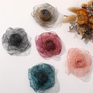 Aplique floral de organza 3D de hadas, flores de pétalos multicapa en 3D, parche floral, para tocados, vestidos, ramilletes, manualidades, decoración de vestidos y sombreros