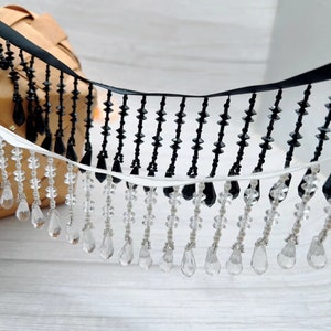 Elegant Beaded Black and Silver Fringe waist sash belt Western Fashion Stretchy Elastic Fringe Beaded Gypsy Belt  main image 2