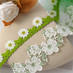 Bellissimo pizzo di girasoli, pizzo di fiori di margherite ricamato per abito da ragazza, fascia per capelli, progetto di cucito, fascia, cintura, 2 iarde