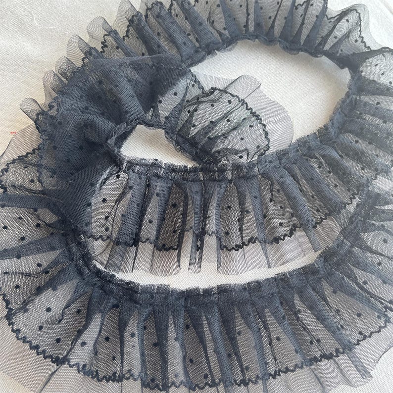 Black Ruffle Lace Trim, Dot Lace, Pleated Tulle Lace Trim for Doll Dress, Sleeve, Skirt Edge, Tutu Dress, 2 Yards image 17