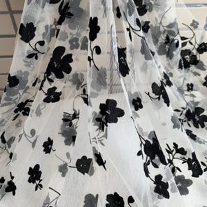 Black Flowers Flocking Lace Fabric, Flocked Floral Tulle Lace Fabric for Bridal Veil, Wedding Gown, Tutu Dress, Lace Top, 1 Yard image 16