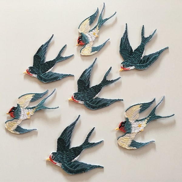 Appliqué d'hirondelle, fer à coudre écusson brodé hirondelle, insigne de chemisier de vestes de vêtements, patch oiseau, patch mignon