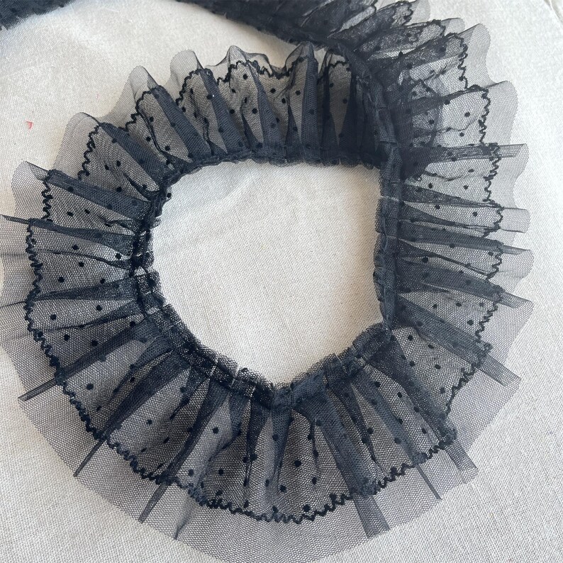 Black Ruffle Lace Trim, Dot Lace, Pleated Tulle Lace Trim for Doll Dress, Sleeve, Skirt Edge, Tutu Dress, 2 Yards image 14
