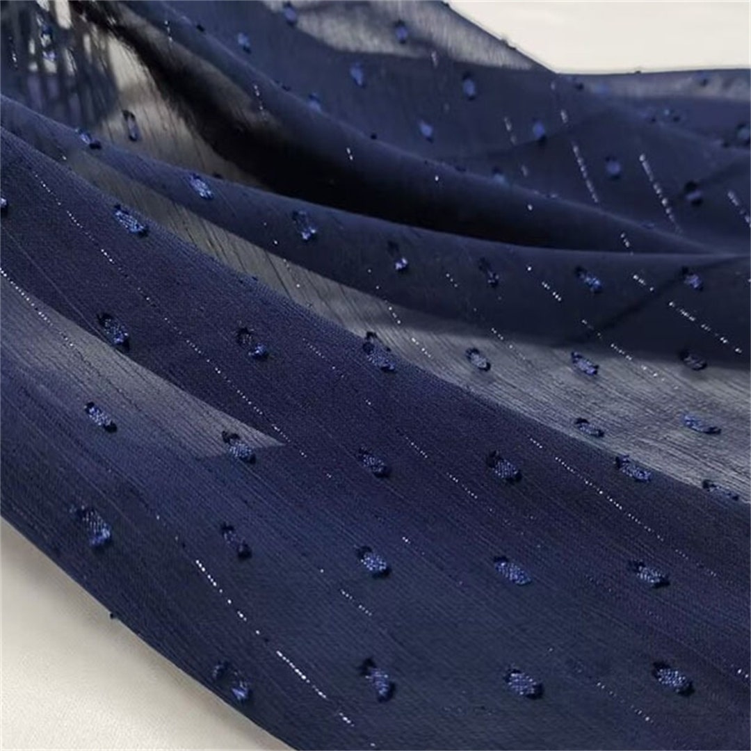 Navy Chiffon Shiny Silver Thread Embroidery Fabric for Prom Gown, Boho ...