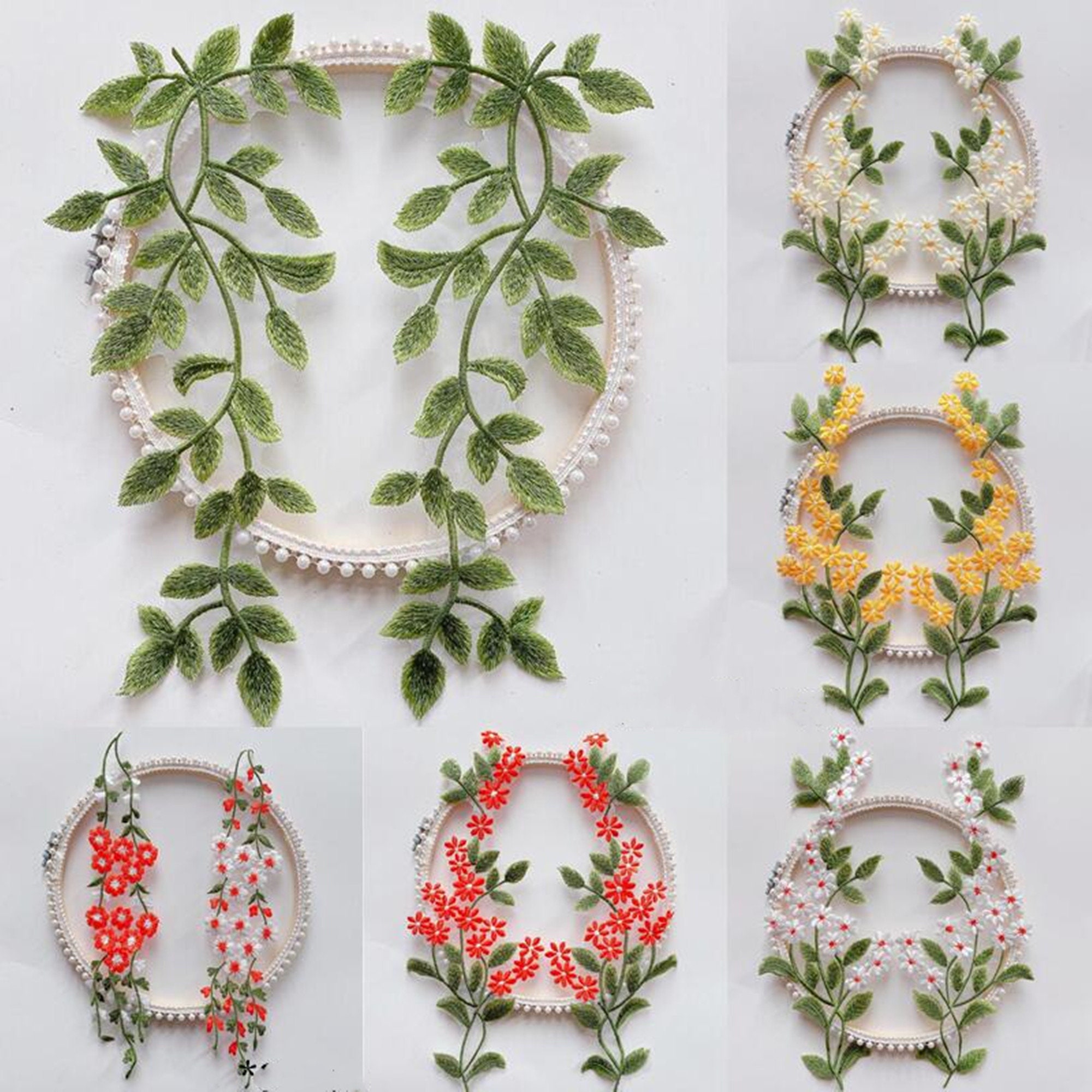 Lot De 12 Patchs Floraux Noirs Avec Perles - Appliques Broderie Pour Vêtements DIY | Décoratif