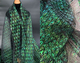 Peacock Feather Fabric, Colorful Laser Fabric, Sheer Fabric, Gown Dress Fabric, Designer Fabric, Dance Costume Fabric, New
