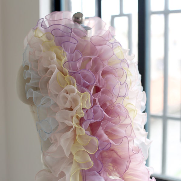 Multi color pleated trims, ruffle organza lace trim, one layer ruffled lace for prom dress,doll making,dress sleeves, tutu skirt