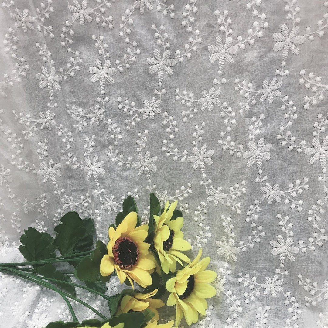 Delicate Cotton Lace Fabric With Flower Embroidery off White Etsy