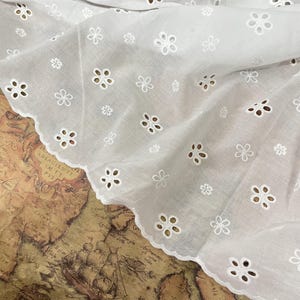 Floral Embroidery Cotton Fabric, Cotton Lace Fabric in Off white, for Dress, Blouse, Curtain, Garments Sewing By the Yard