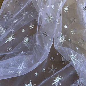 Frozen Print Silver Snowflake Tulle Lace Fabric for Girl Cape, Backdrop, Cospaly, Tutus, Princess Dress, Veil, 17 Colors image 18
