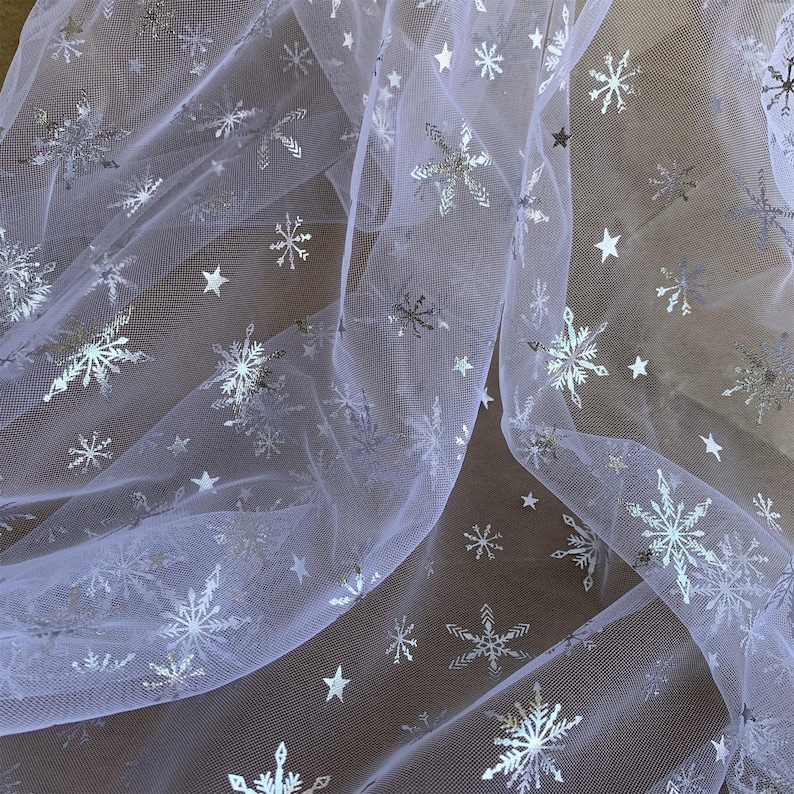 Frozen Print Silver Snowflake Tulle Lace Fabric for Girl Cape, Backdrop, Cospaly, Tutus, Princess Dress, Veil, 17 Colors image 18