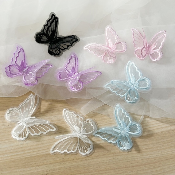 2 layers Organza Butterfly Applique, Fairy embroidery lace patch for Baby, Veil, Fascinator, Costume,  Bridal gown garment