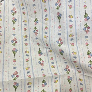 Adorable Tulip and Strawberry Print Cotton Fabric, Floral Striped Fabric for Quilt Sewing, Wedding Runner, Costume Design